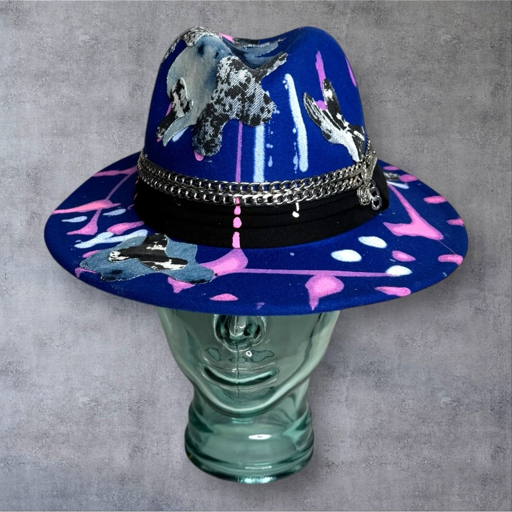 Blue And Pink Patterned Fedora Hat - image 6
